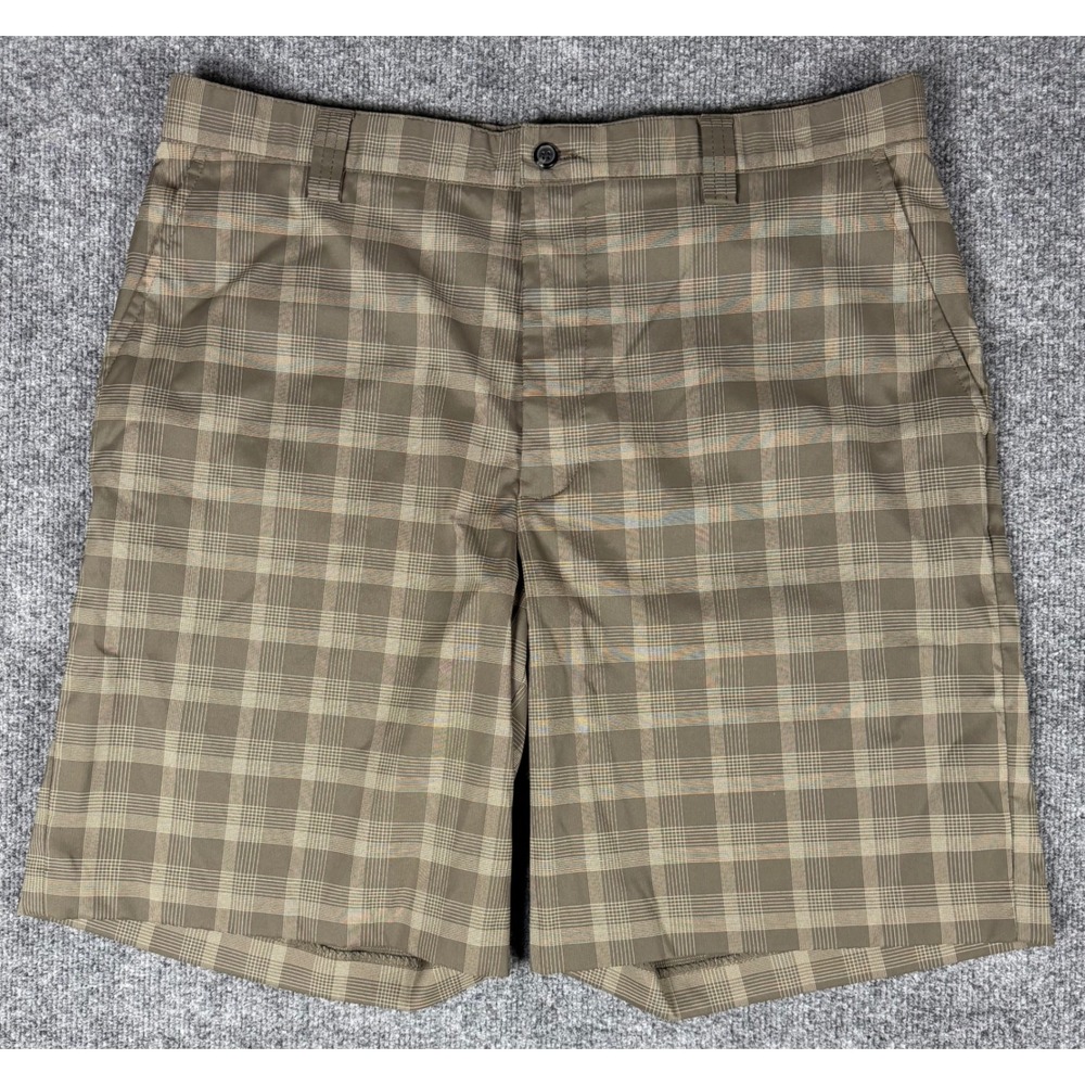IZOD XFG Xtreme Function Golf Mens Shorts 36‎ Olive Green Tan Plaid 4565164